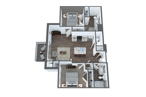 Floor plan for 2 beds, 2 baths, 987 sqft